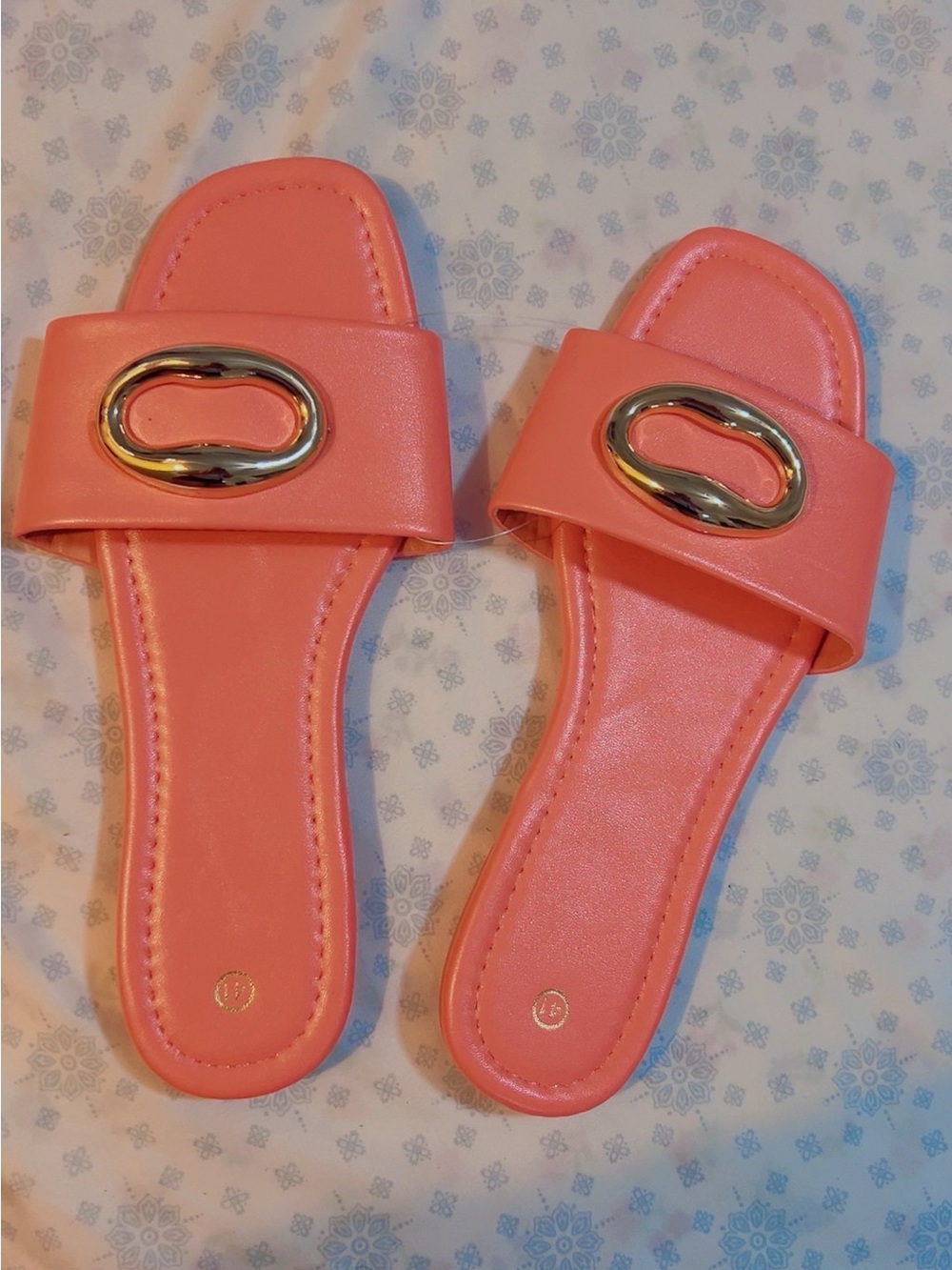 Coral Slide Sandals with Gold Accent - Women